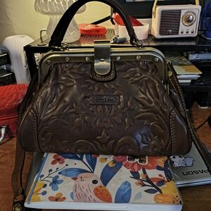 Brown Embossed Leather Handbag